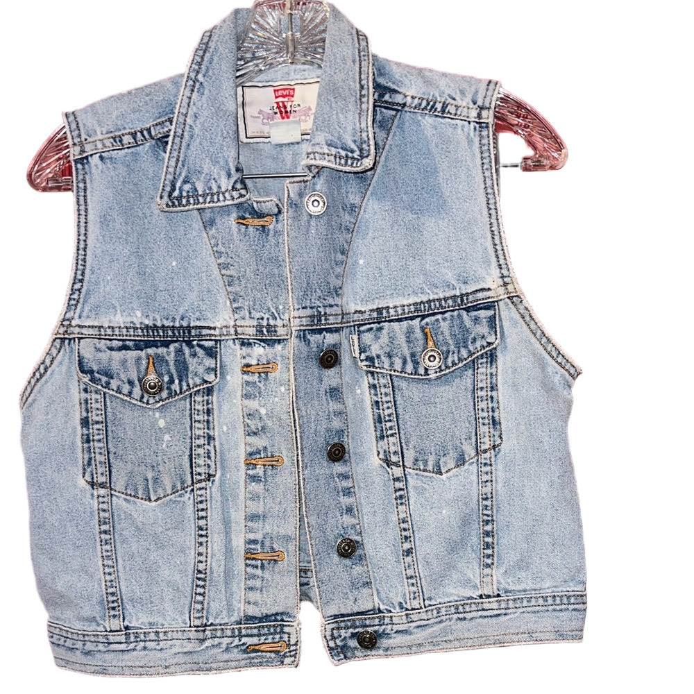 VTG Levi's Women Girl Rare Denim Blue Tab Jean Button Down Trucker Jacket Vest M